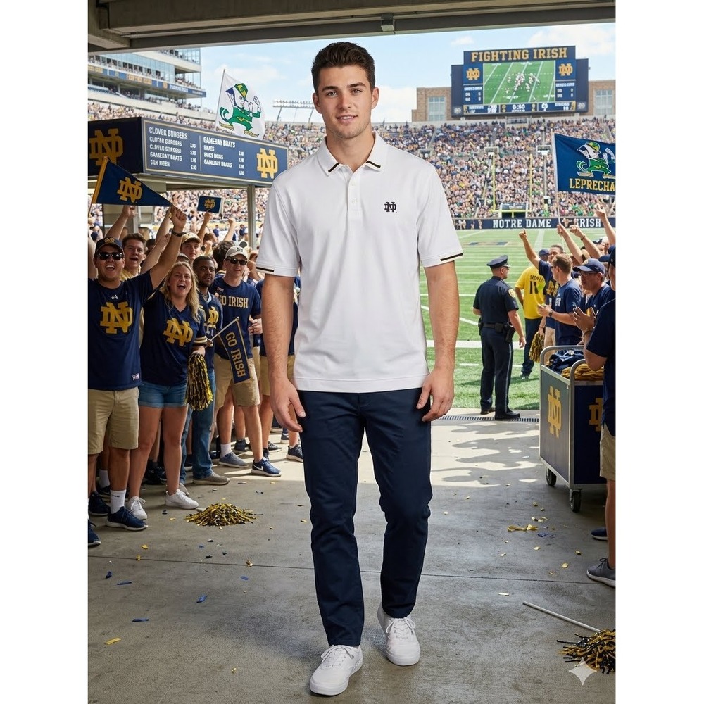 Cutter & Buck Polo Shirt Men Large White Notre Dame Fighting Irish Sport Fit